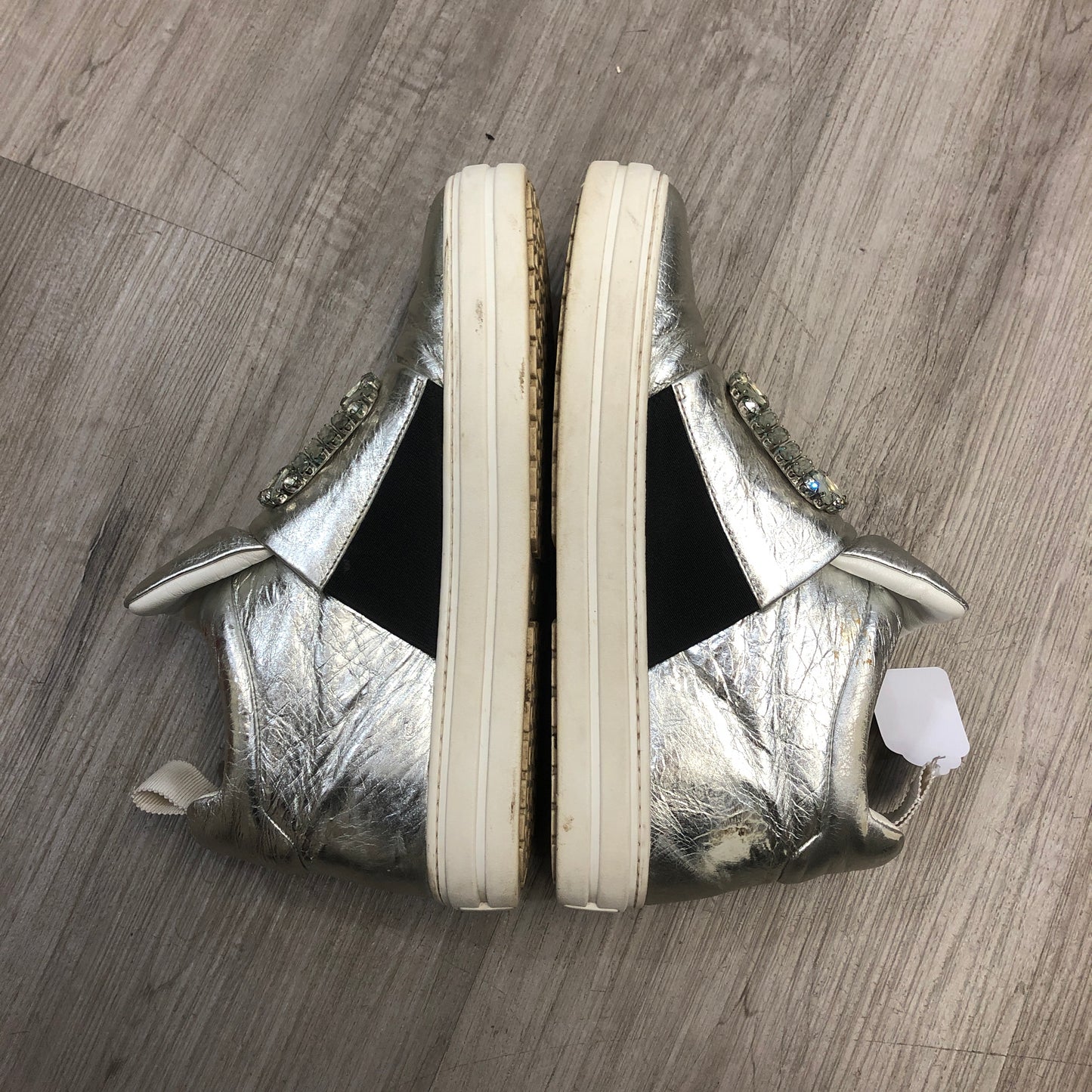 Roger Vivier Women's Strass Buckle Metallic Leather Low Top Sneaker Shoes 35.5 Silver