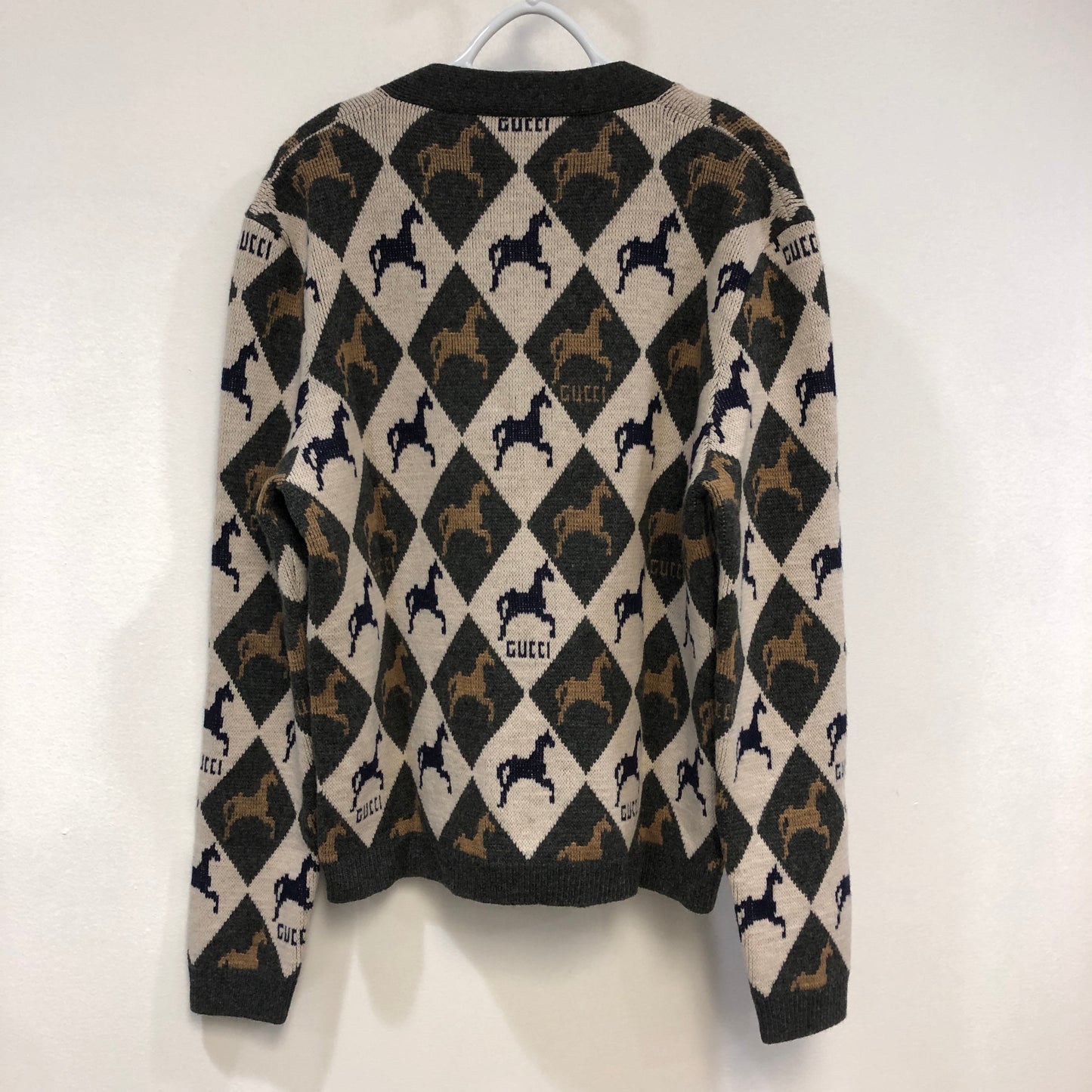 Gucci Horsebit Argyle Wool-Blend Cardigan S