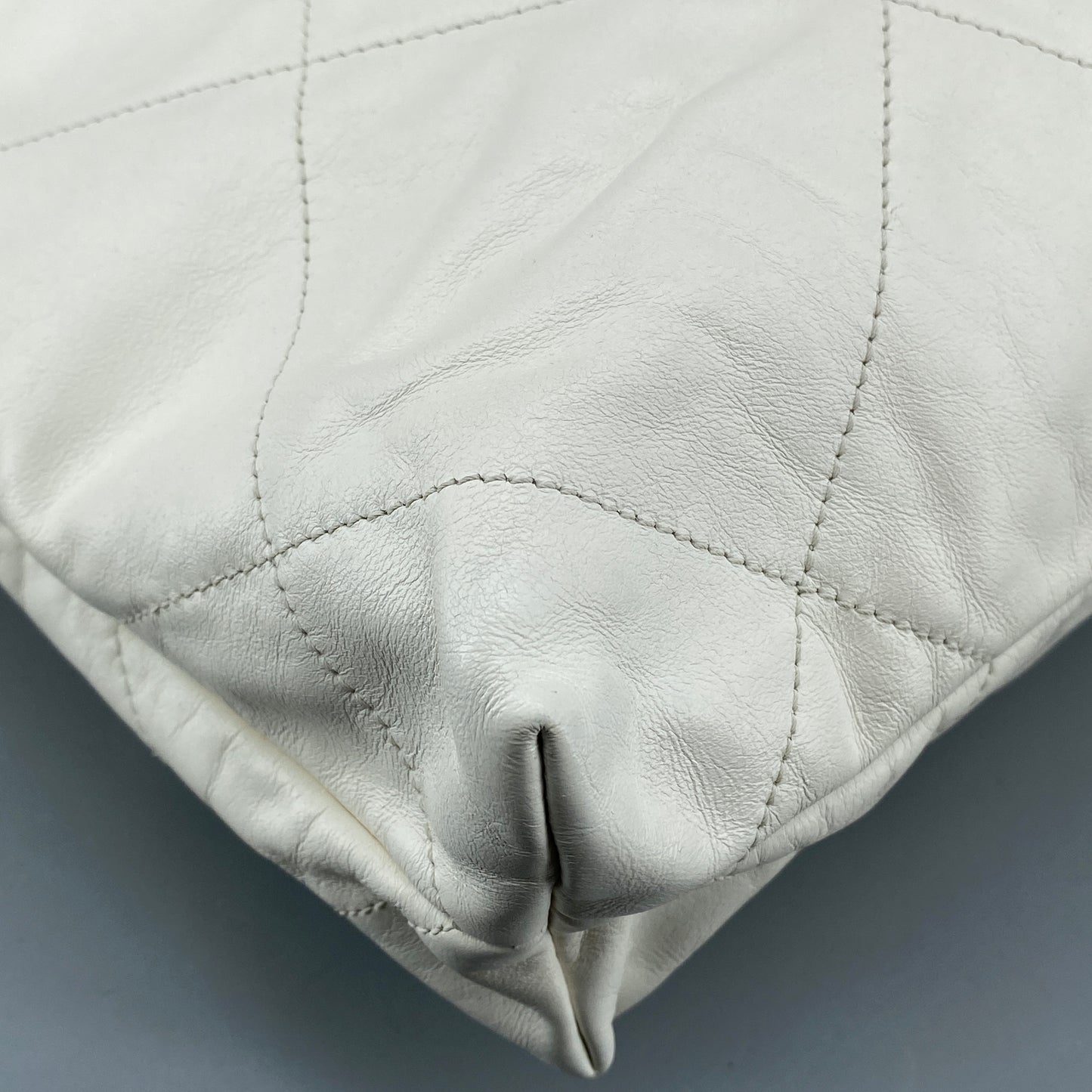 Chanel White Quilted Leather SMALL 22 Bag Tote