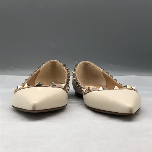 Valentino Cream Leather Rockstud Pointed Flats Size 36