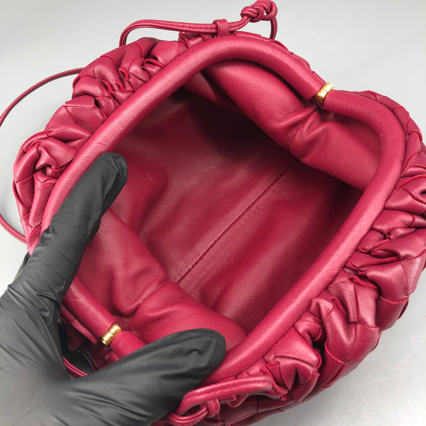 Bottega Veneta Wine Red Intrecciato Woven Mini Pouch Crossbody Bag