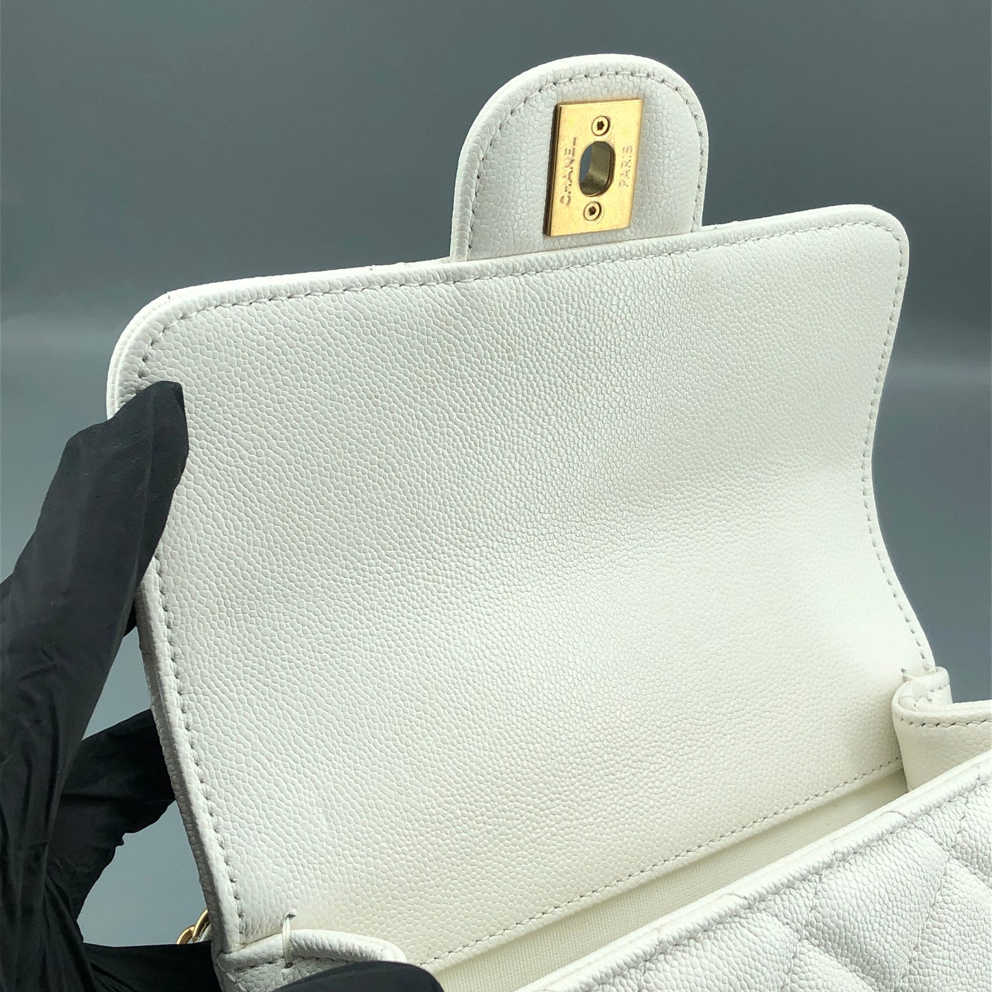Chanel Mini Quilted Caviar Leather Flap Bag with Chain Top Handle