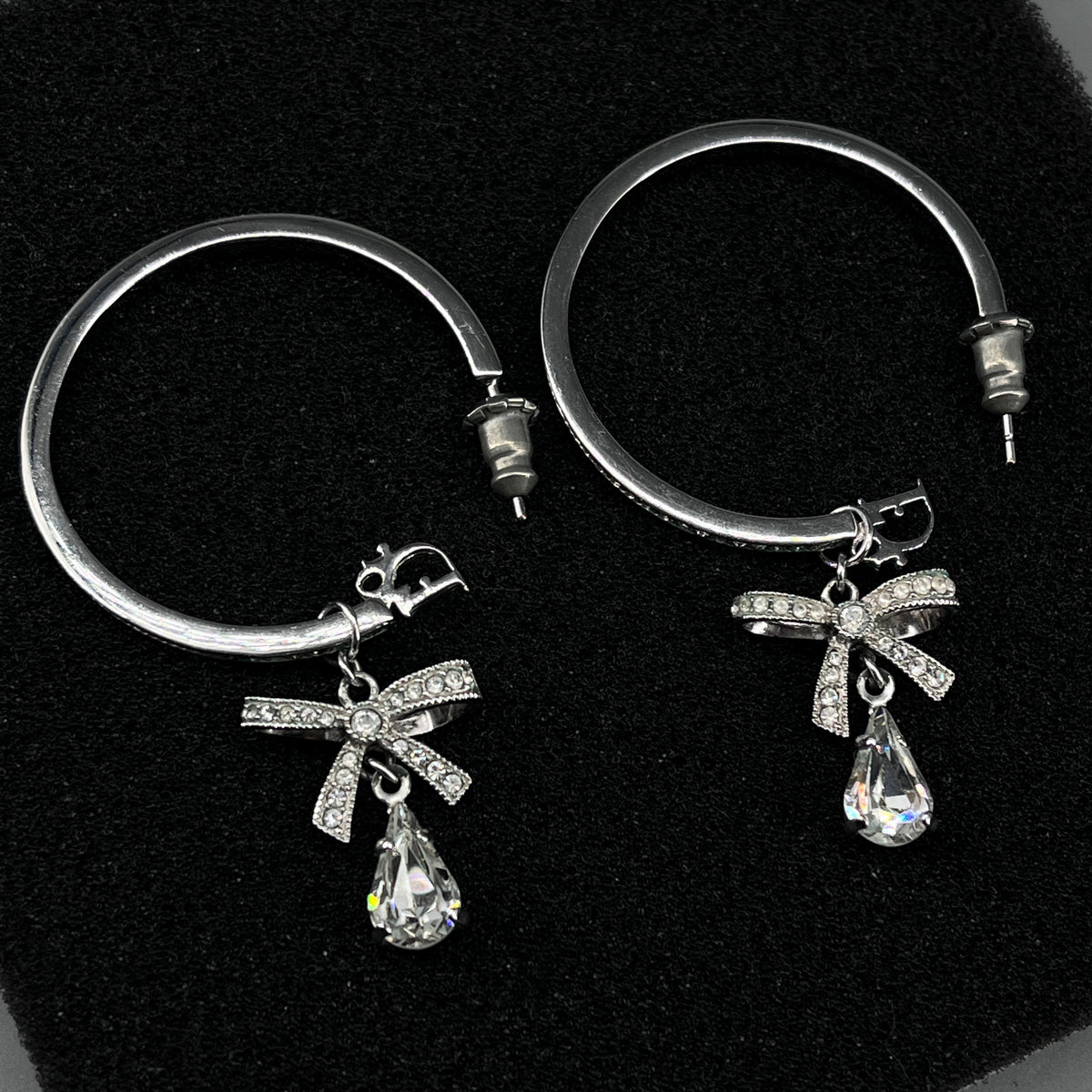 Christian Dior Silver Tone Crystal Hoop Earrings