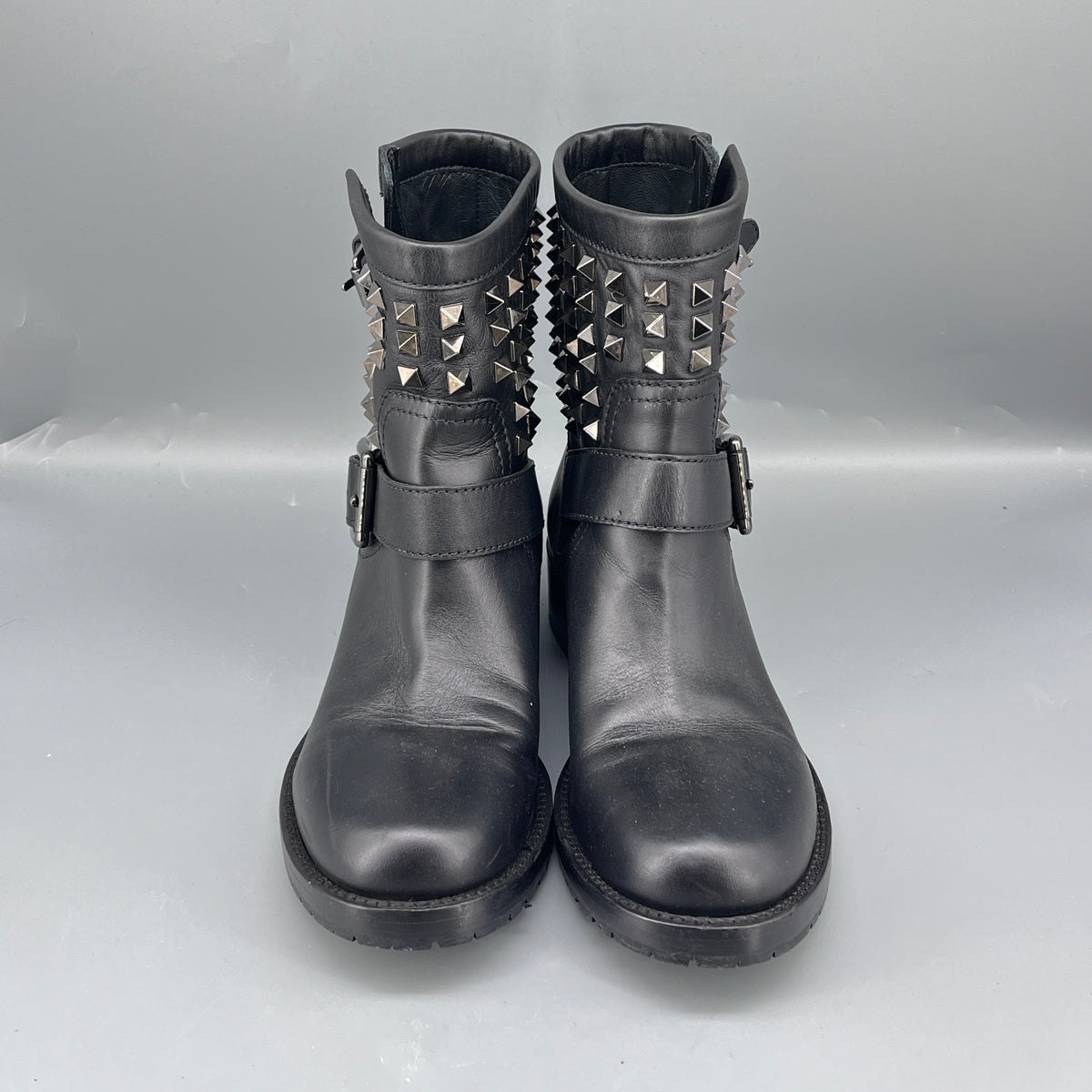 Valentino Black Leather Rockstud Ankle Boots size 37.5