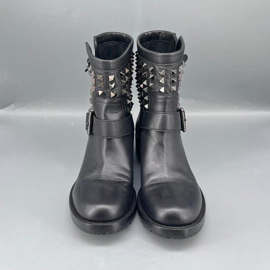Valentino Black Leather Rockstud Ankle Boots size 37.5