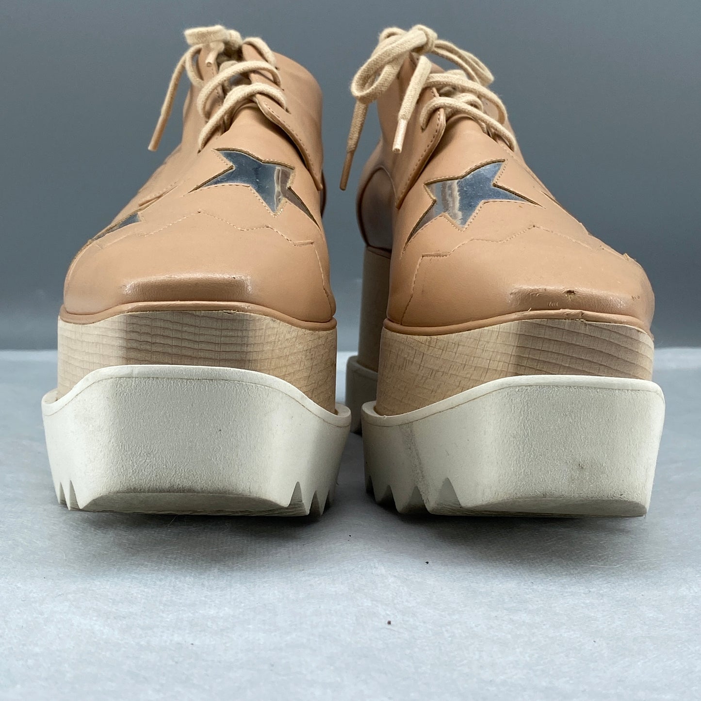 Stella McCartney Women's Nude Faux Leather Star Patch Lace-Up Platform Brogues Size 36.5