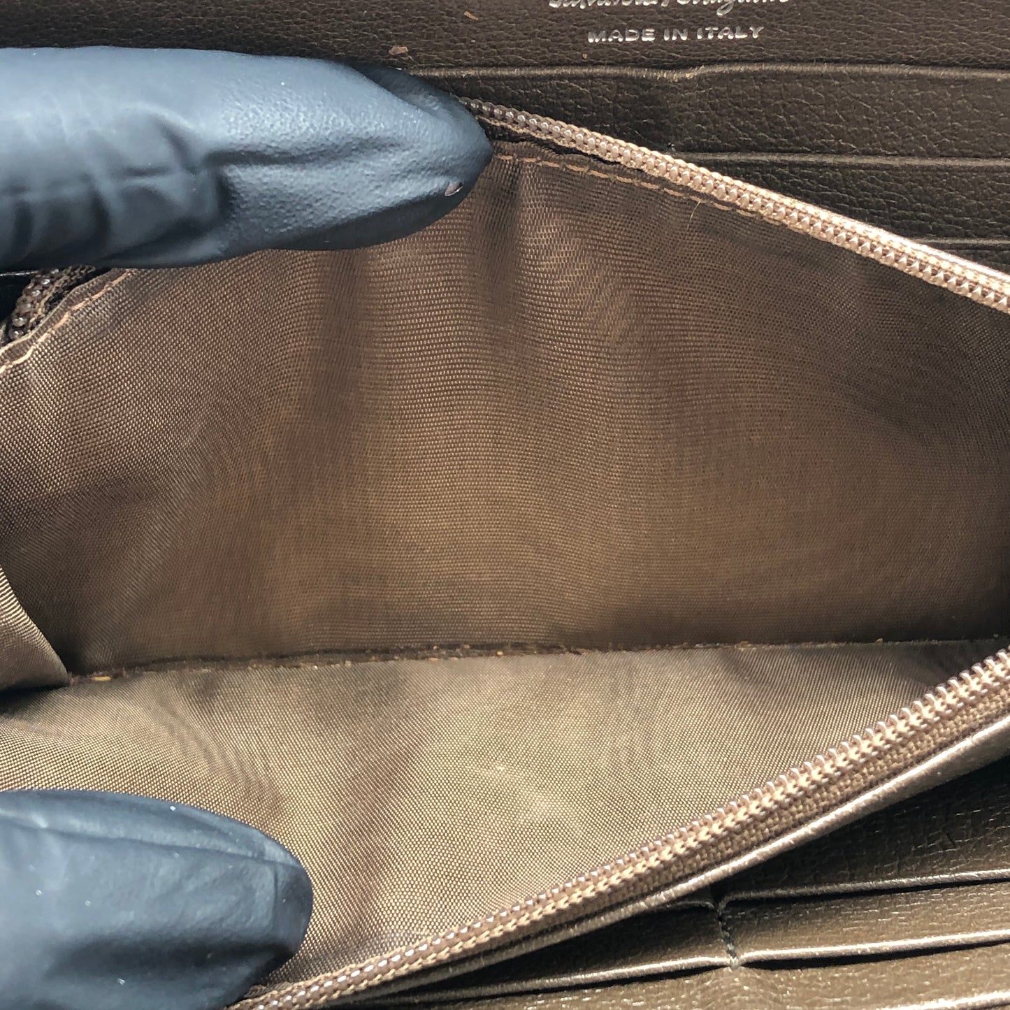 Ferragamo Taupe Brown Leather Zip-Around Long Wallet