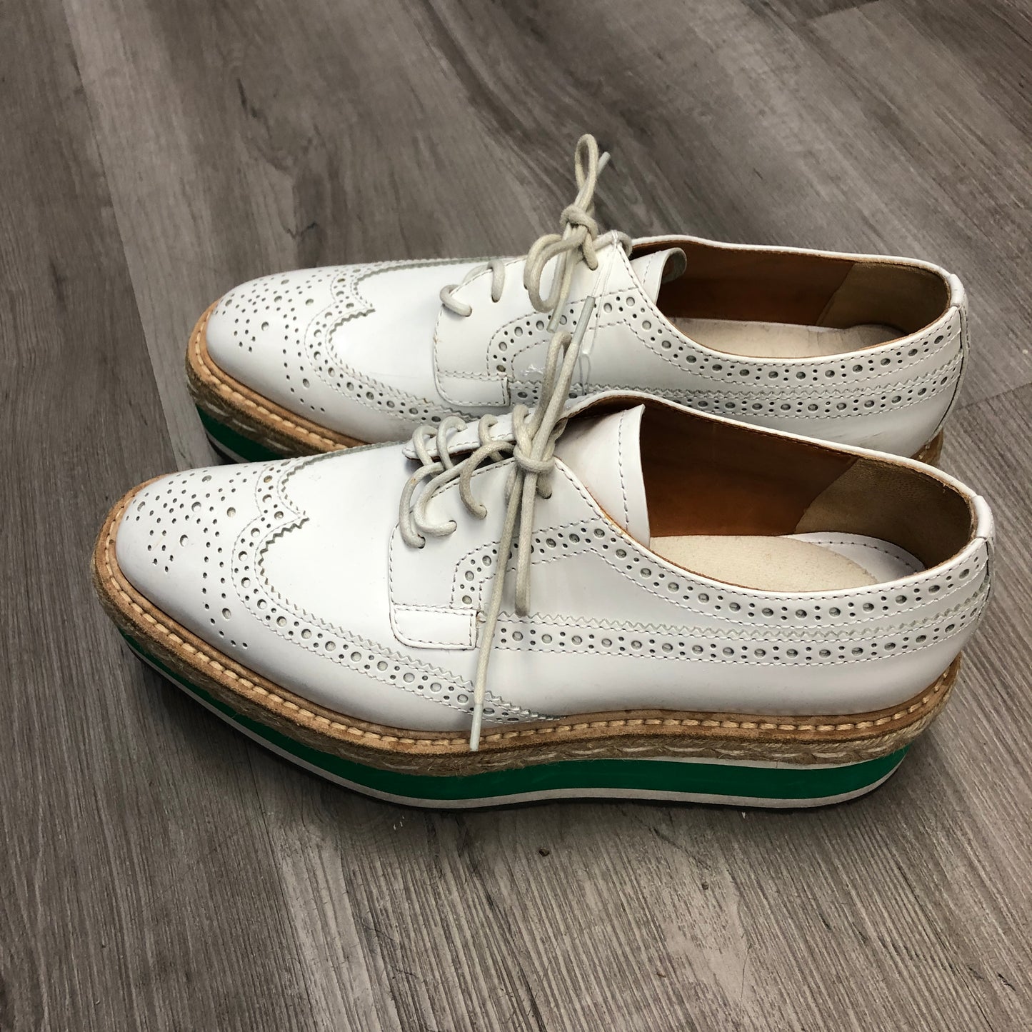 Prada Women's White Leather Brogue Platform Oxfords Size 36.5