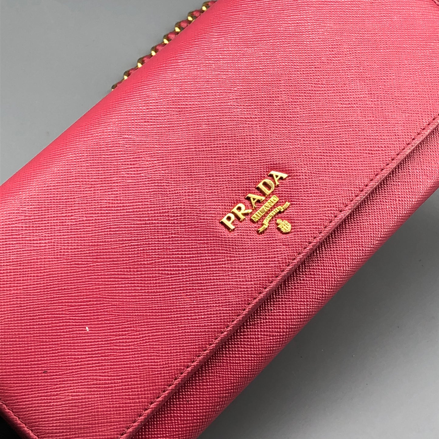 Prada Saffiano Leather WOC Wallet On Chain Hot Pink