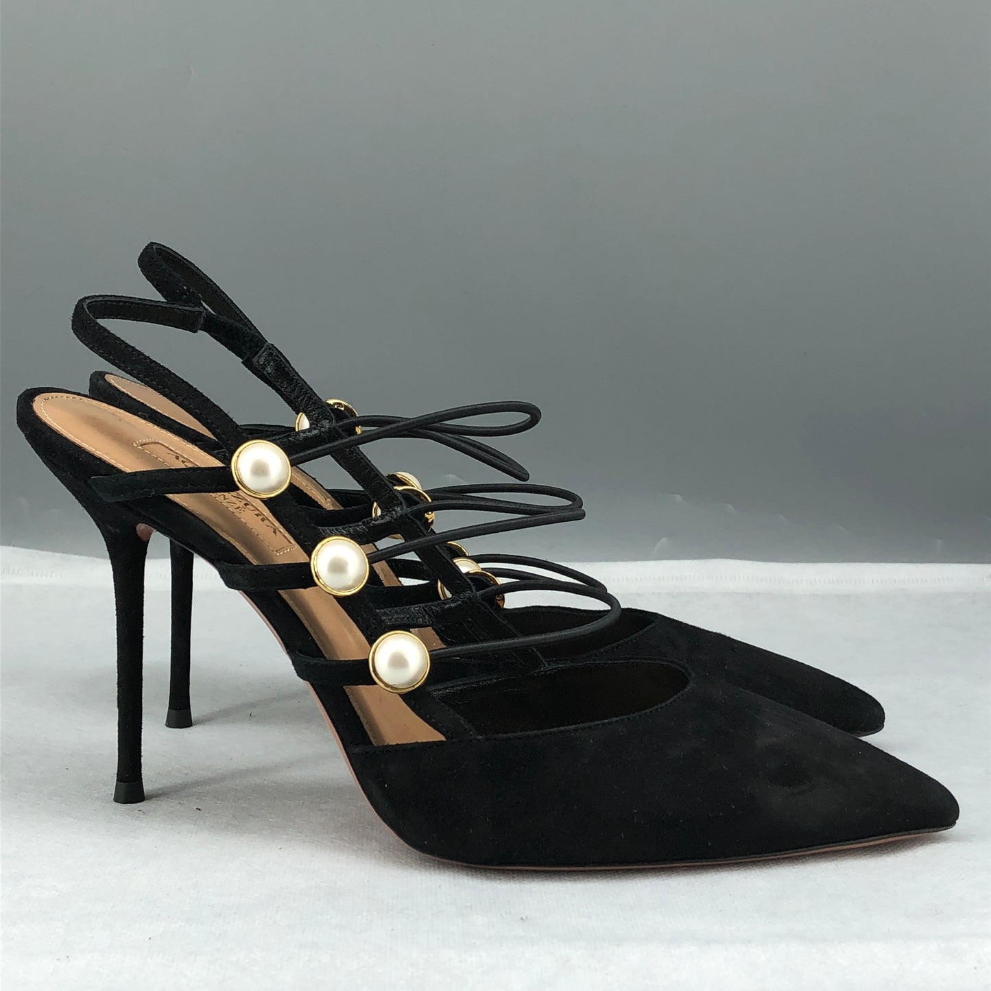 Aquazzura Women's Pearl Strap Pumps Size 39 Black