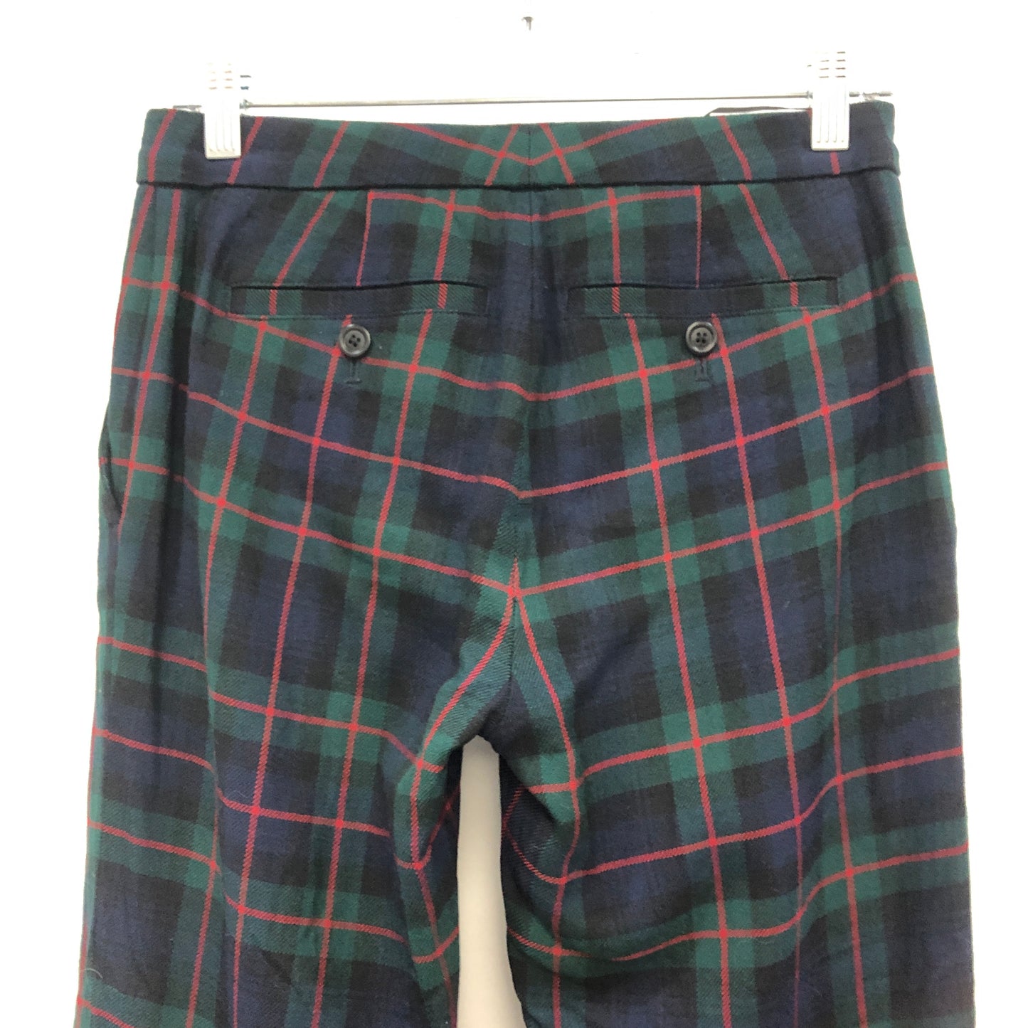 Burberry Tartan Wool Slim Ankle Trousers Size US 2 Black/Red/Dark Green