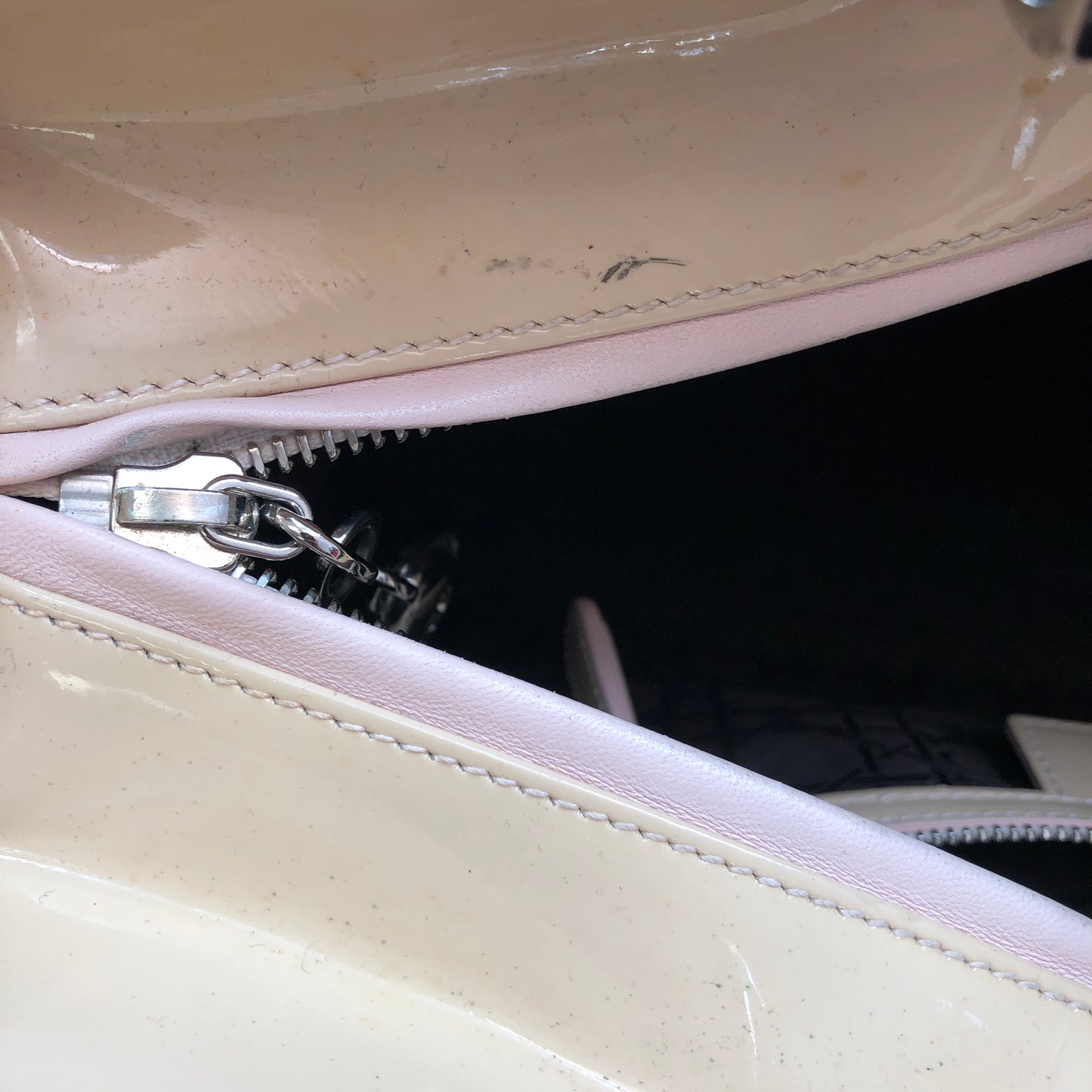 Christian Dior Lady Dior Large Cannage Patent Leather Handbag Nude