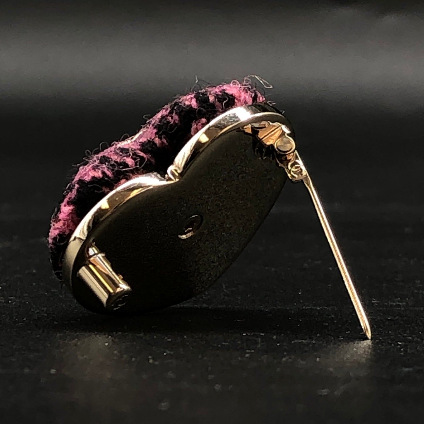 Chanel Pink/Black Houndstooth Heart CC Logo Brooch