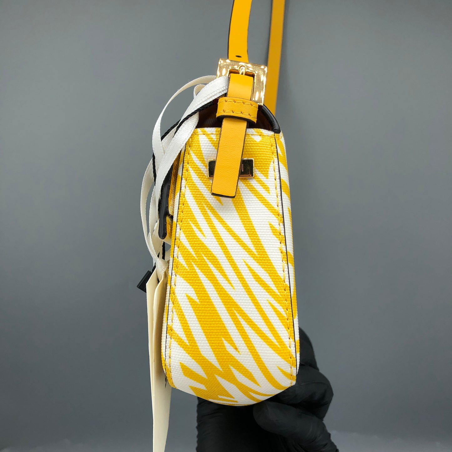 Fendi FF Vertigo Print Leather Baguette Shoulder Bag Yellow