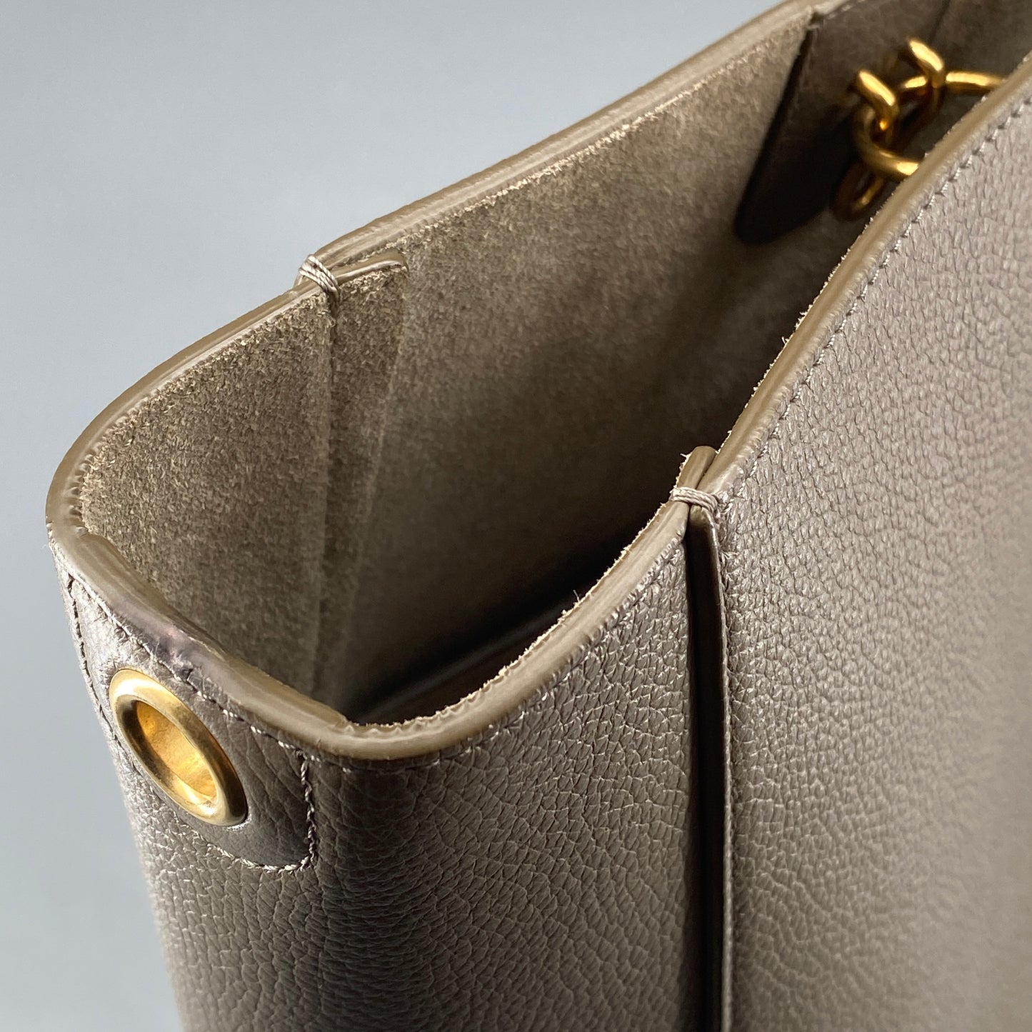 Celine Taupe Pebbled Leather Bucket Shoulder Bag