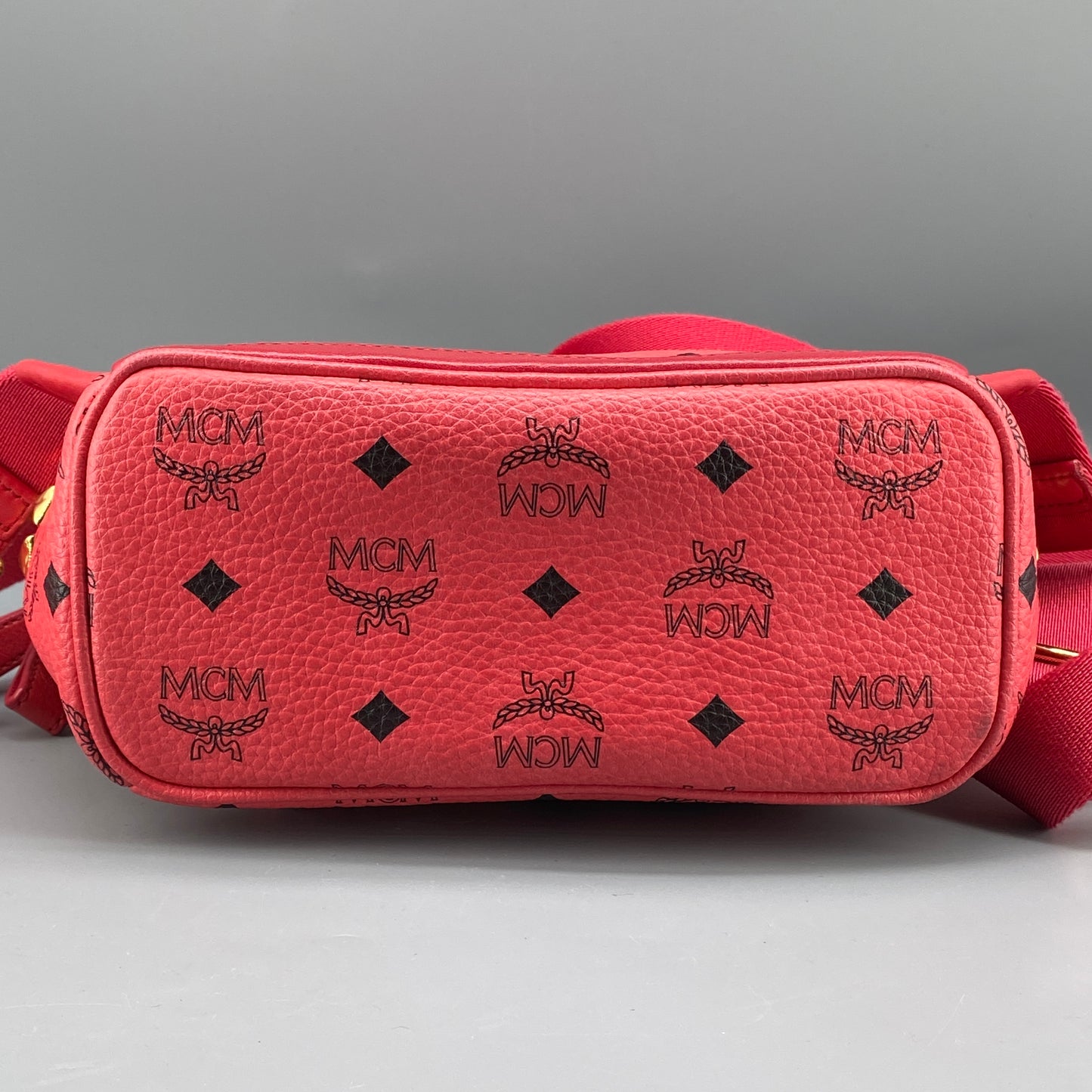 MCM Coral Red Visetos Mini Backpack