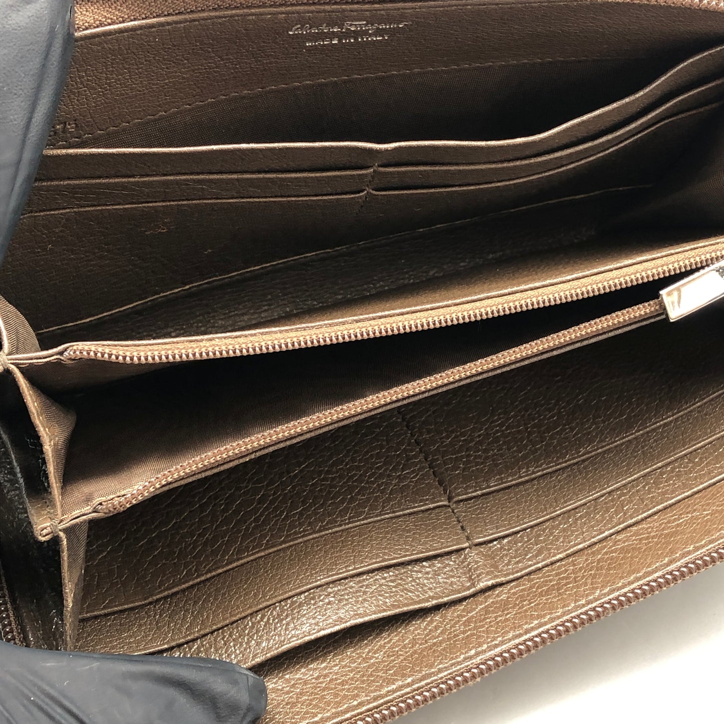 Ferragamo Taupe Brown Leather Zip-Around Long Wallet