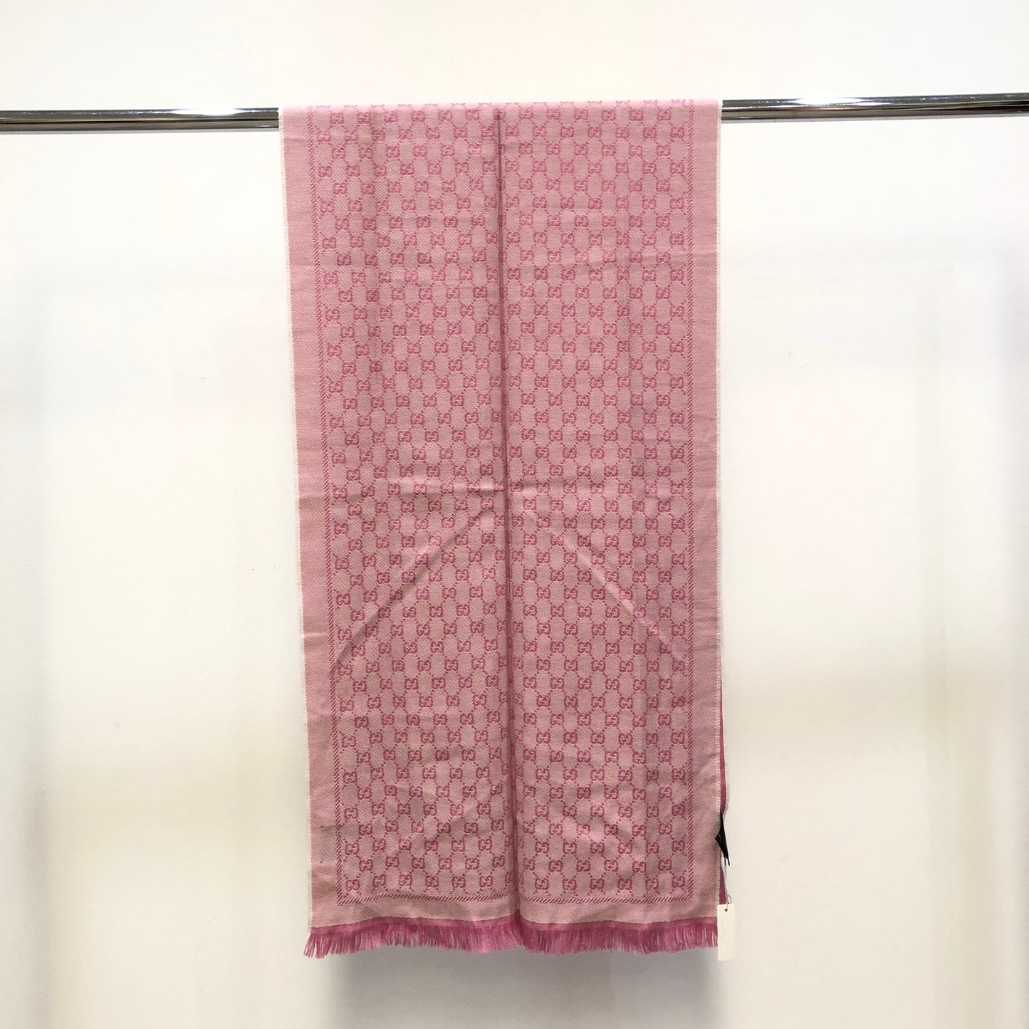 Gucci Pink & Light Pink Allover Pattern Fringed Scarf 180*48 cm