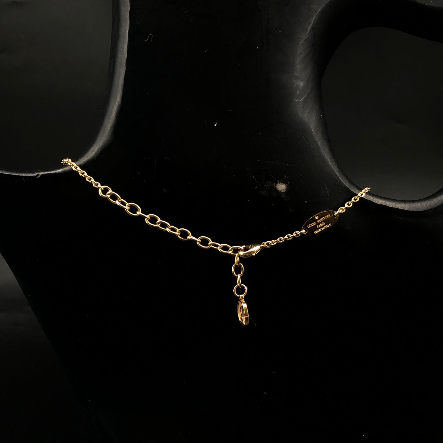 Louis Vuitton Gold Tone Full Crystal V Pendant Necklace
