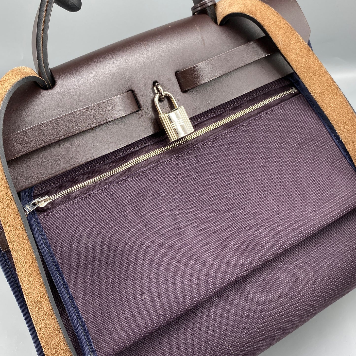 Hermes Herbag 31 Deep Grape Canvas Leather Shoulder Bag