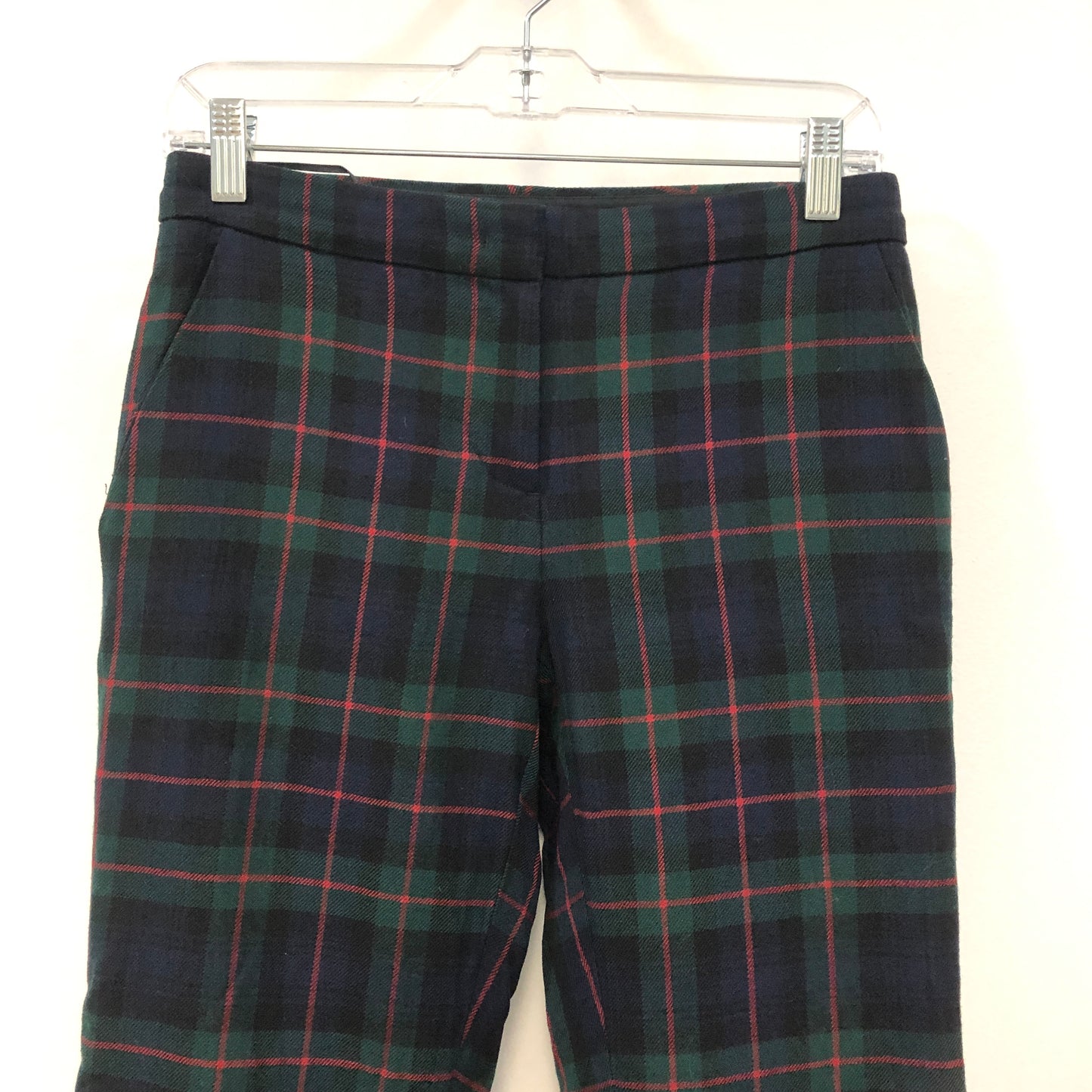 Burberry Tartan Wool Slim Ankle Trousers Size US 2 Black/Red/Dark Green
