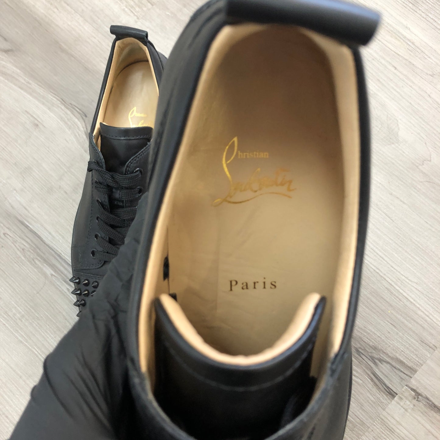 Christian Louboutin Men's Black Leather Louis Spikes Sneakers shoes 40.5