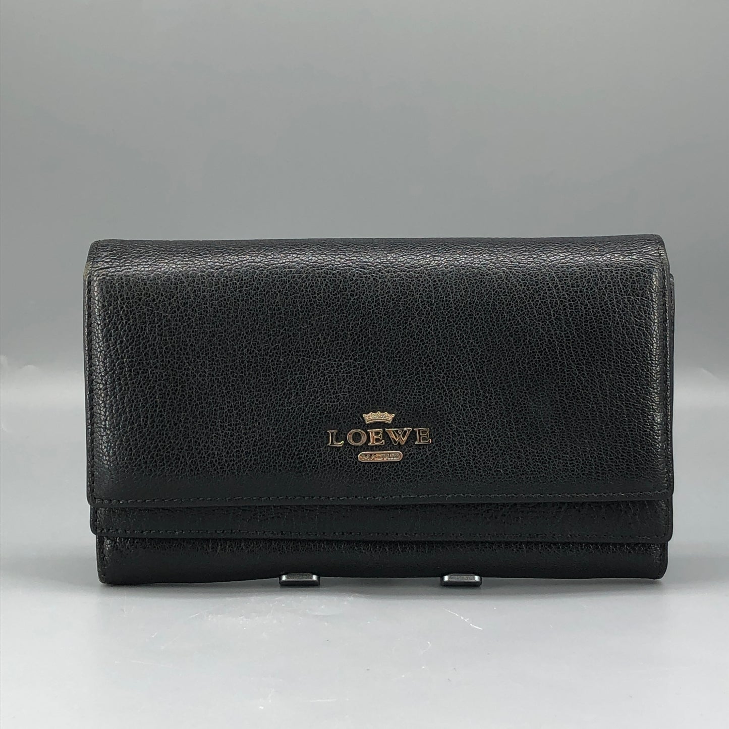 Loewe Classic Logo Black Grained Leather Long Wallet