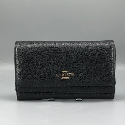 Loewe Classic Logo Black Grained Leather Long Wallet