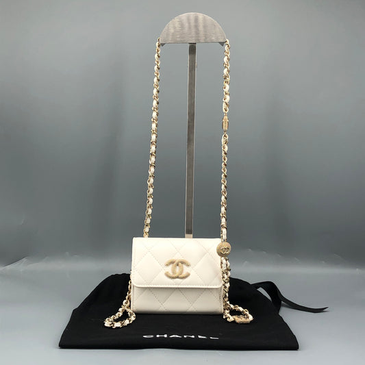 Chanel Mini Quilted Leather Chain Crossbody Bag cream