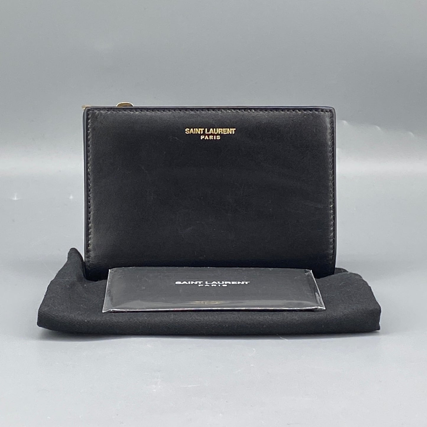 Saint Laurent Smooth Black Calfskin Bifold Wallet With Side Zipper