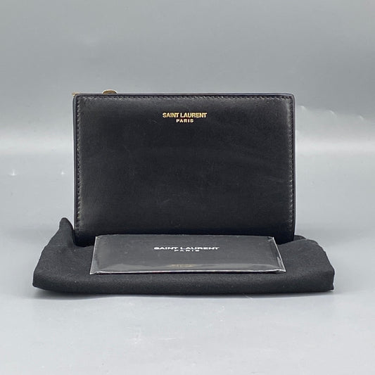 Saint Laurent Smooth Black Calfskin Bifold Wallet With Side Zipper