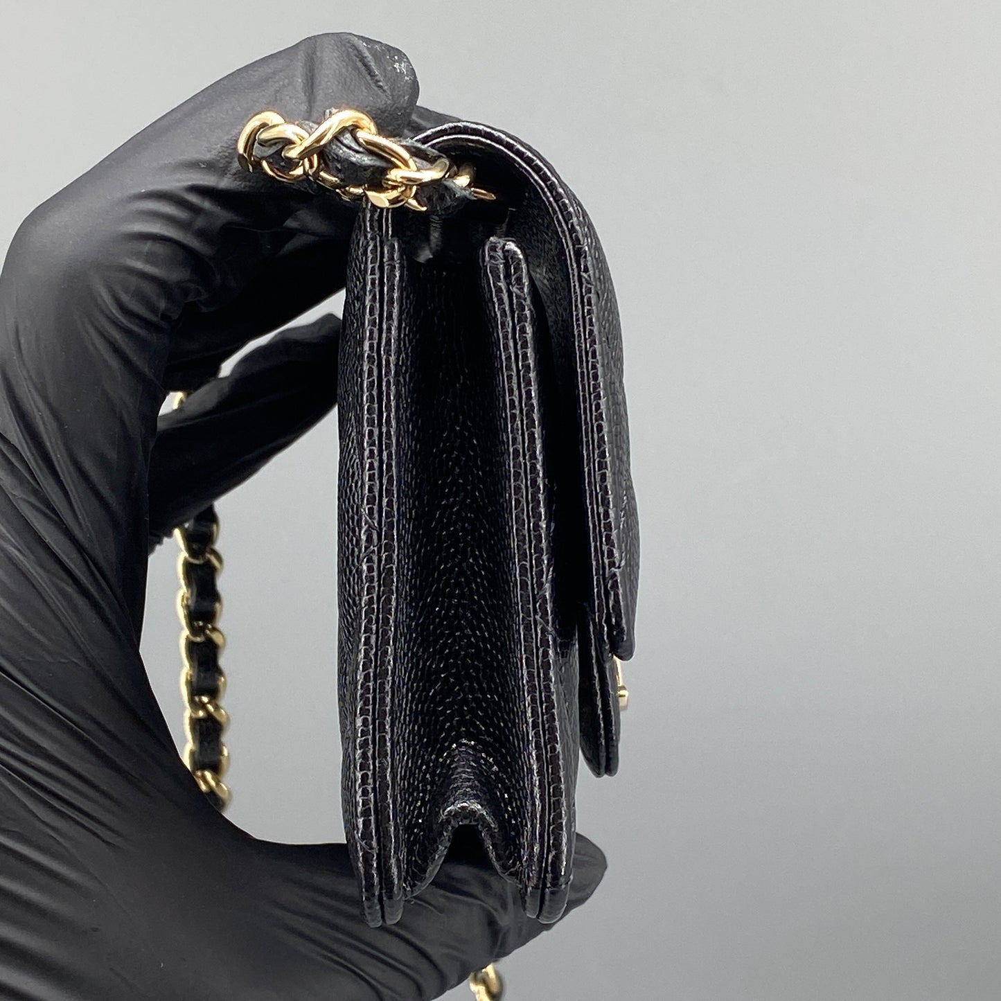 Chanel Quilted Caviar Mini Chain Wallet Bag Black