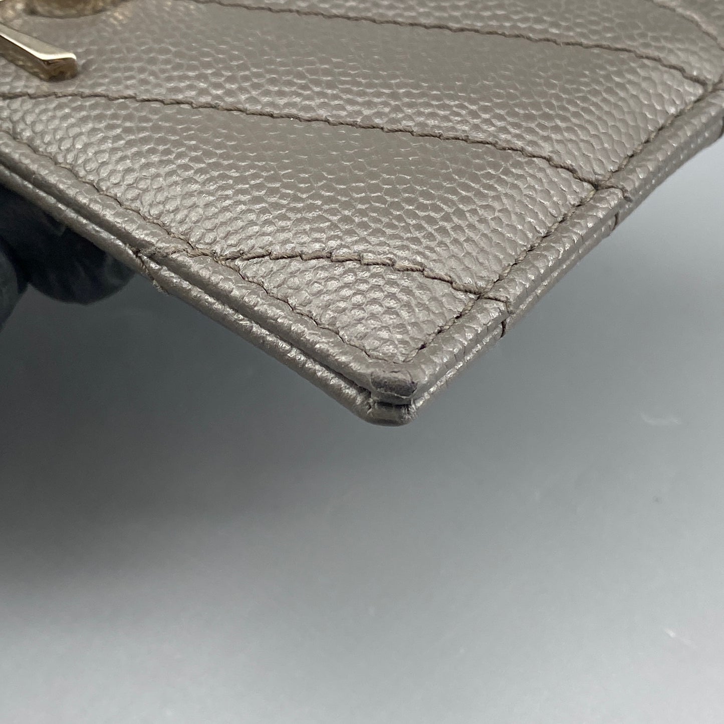 Saint Laurent Grey Chevron‑Quilted Card Holder