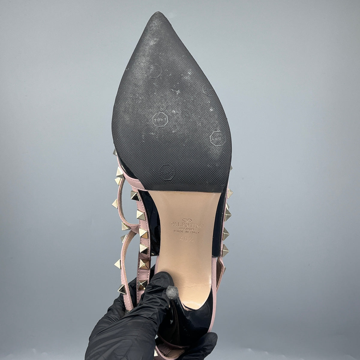 Valentino Women Leather Rockstud Pointed Slingback Heels size 40.5