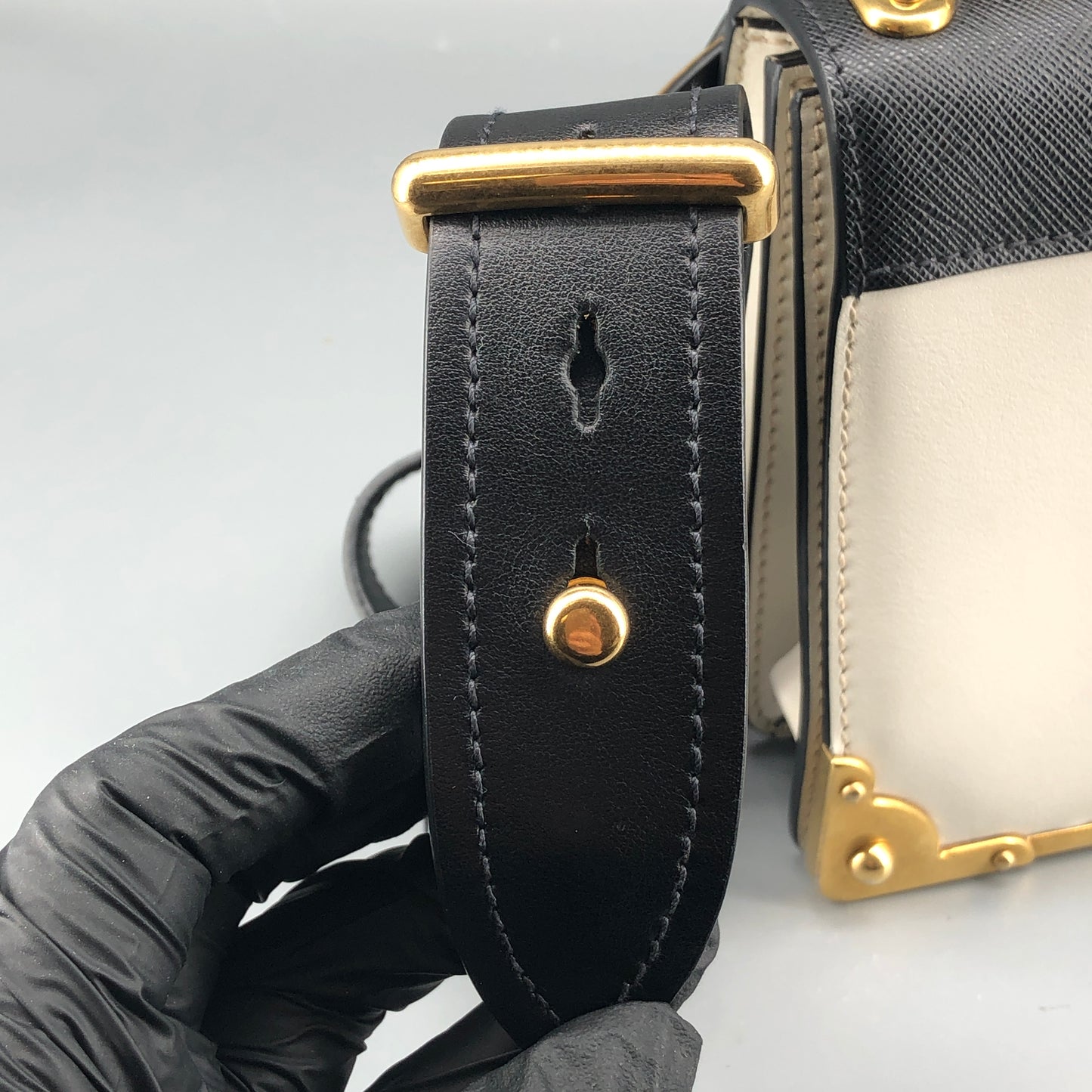 Prada Two-Tone White & Black Cahier Leather Box Crossbody Bag