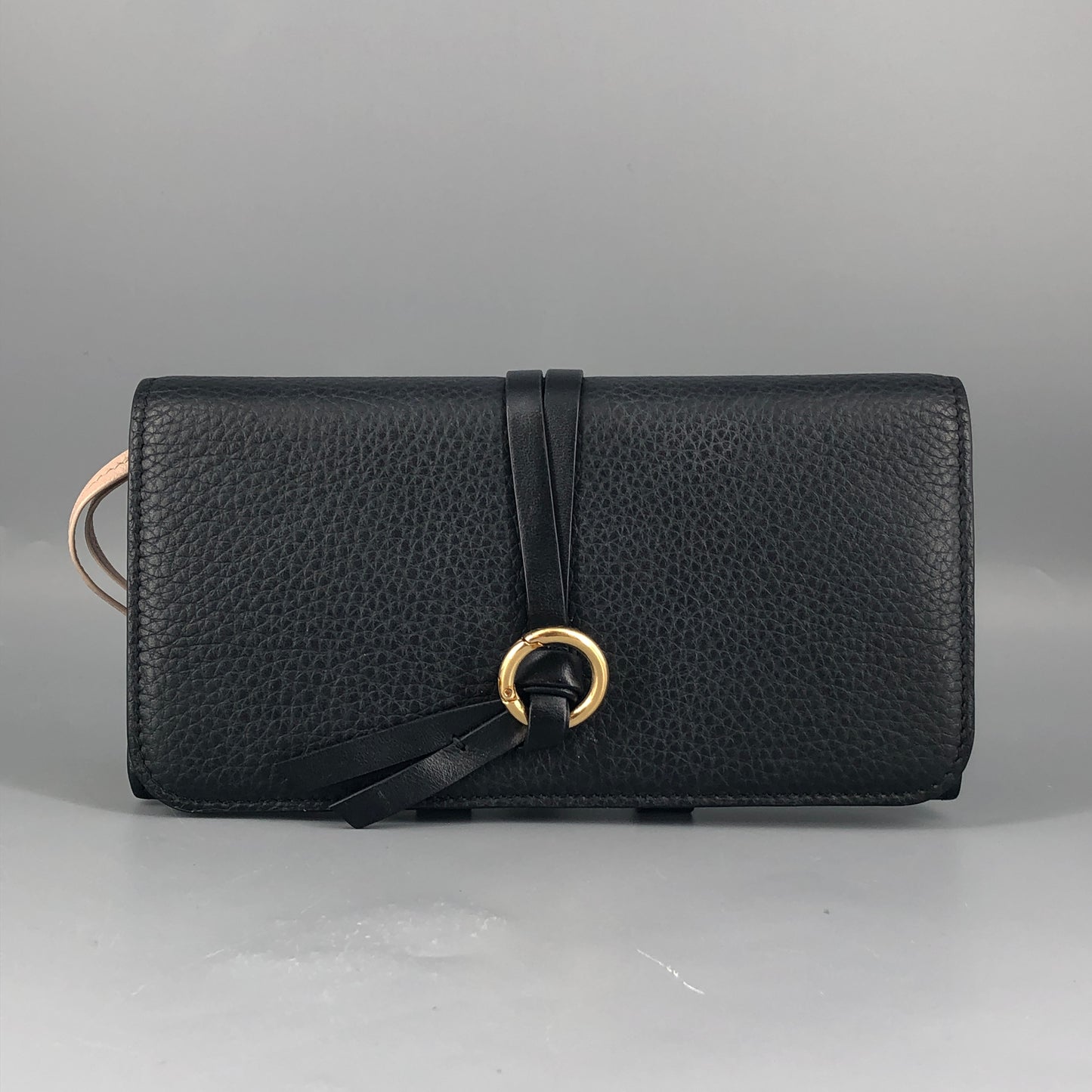 Chloe Faye Grain Leather Flap Long Wallet Black