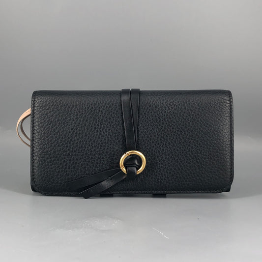 Chloe Faye Grain Leather Flap Long Wallet Black
