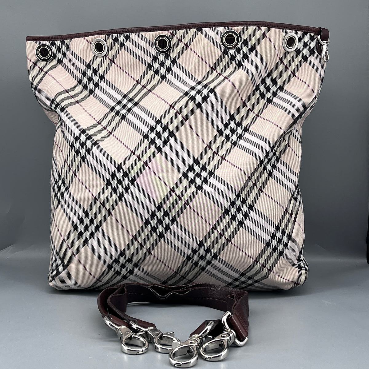 Burberry Beige Black White Check Tote Bag