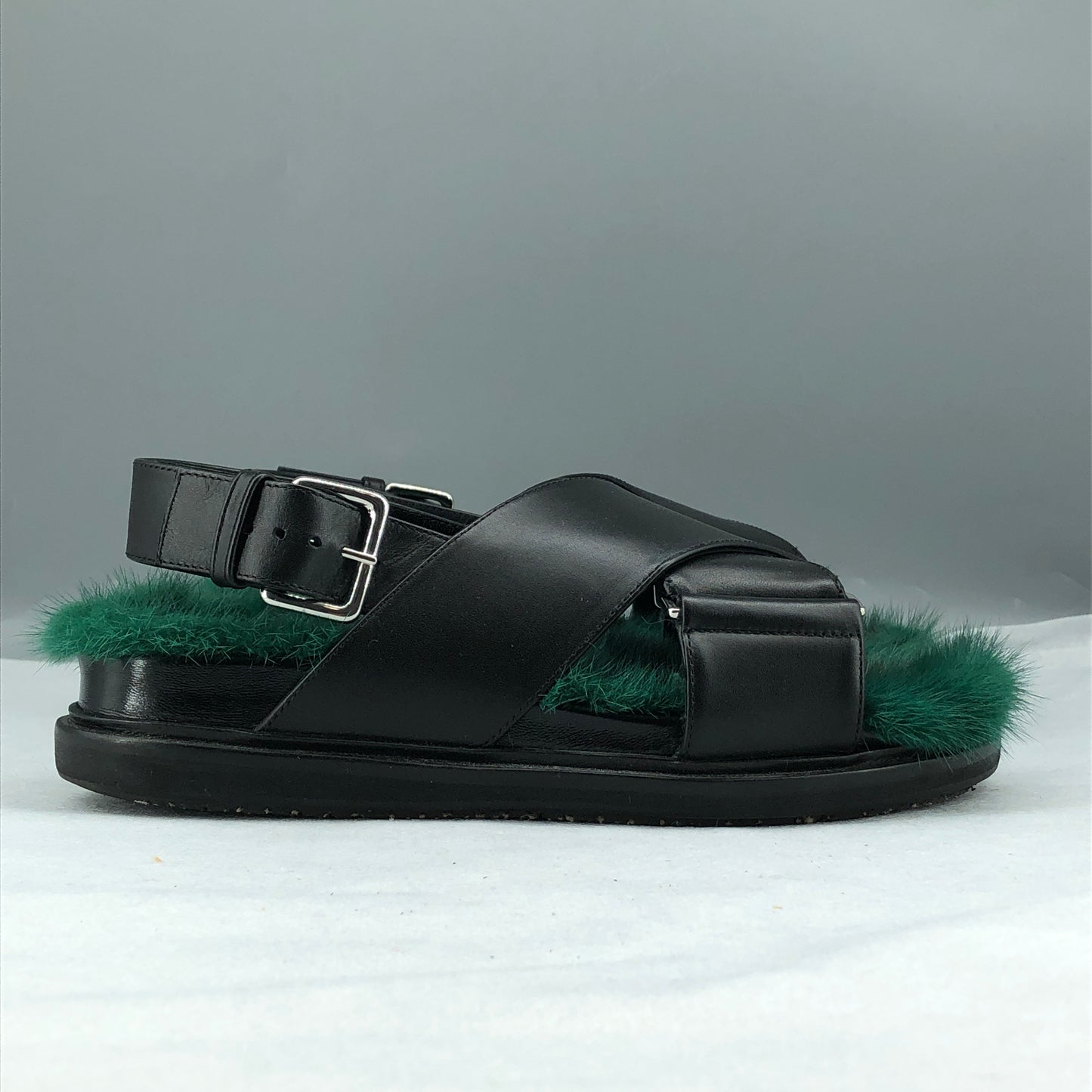 Marni Women's Fussbett Fur-Lined Sandals 36.5 Black/Green