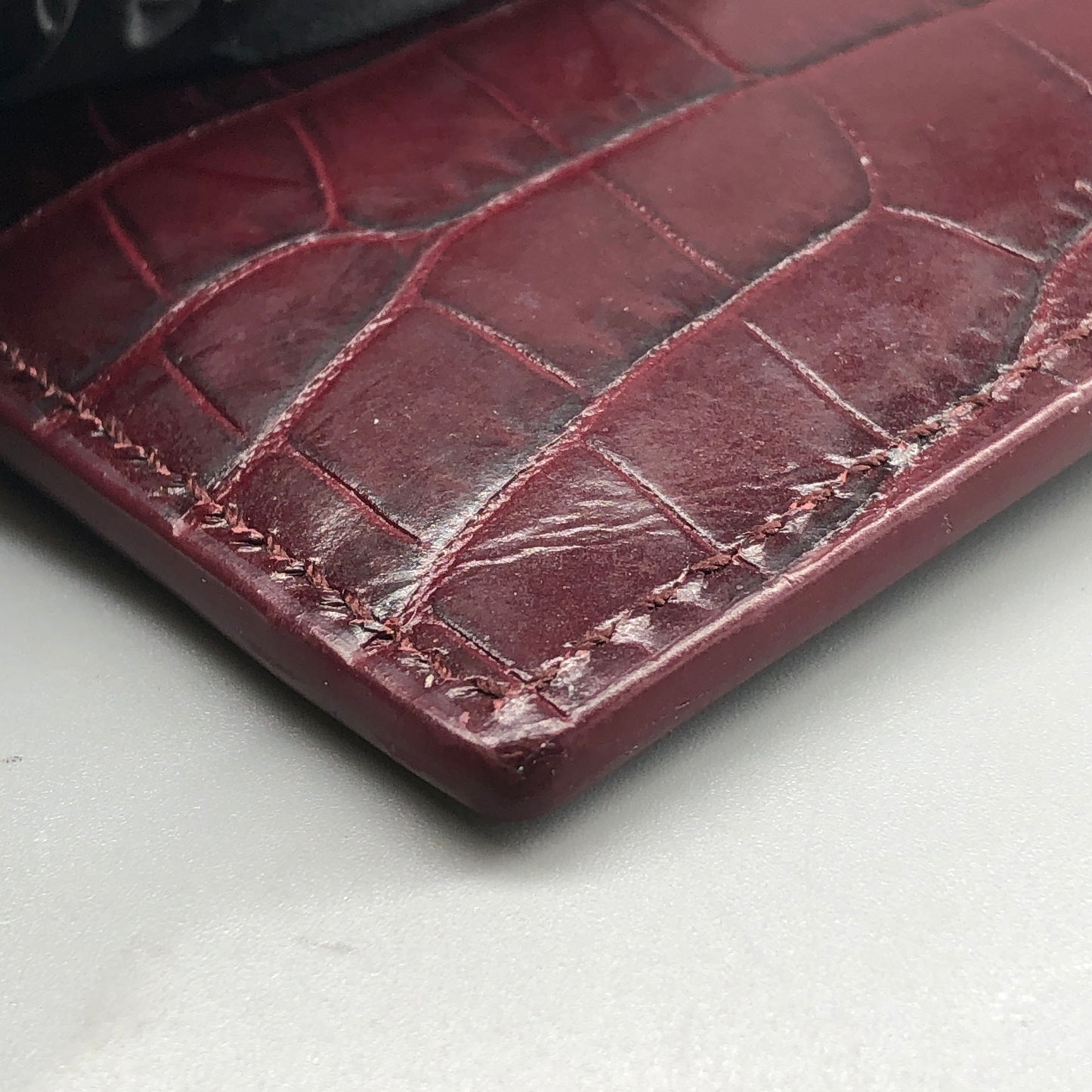 Saint Laurent Cassandre Card Holder Dark Red Croc-Embossed