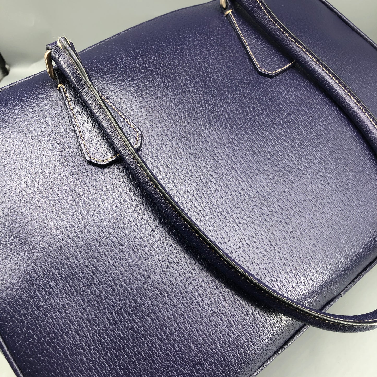 Prada Bauletto Medium Pebbled Leather Handbag  Ink Blue