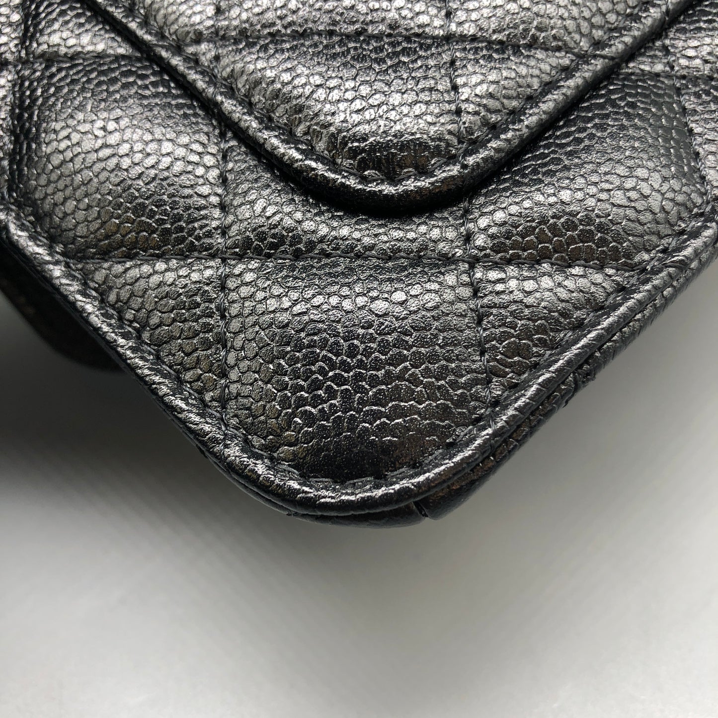 Chanel Foldable Tote Bag with Chain Quilted Caviar and Printed Nylon.