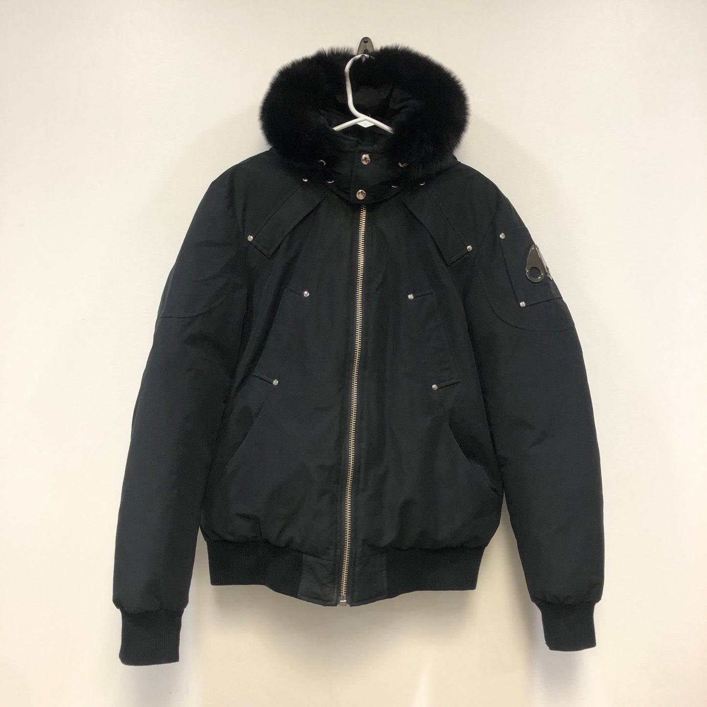 Moose Knuckles Fur-Trimmed Bomber Jacket Size L Black