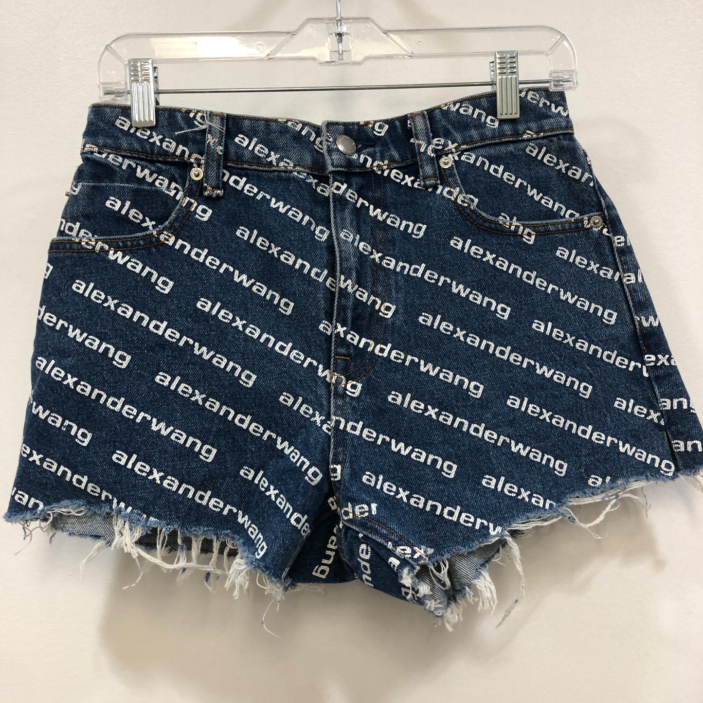 Alexander Wang Denim Logo Print Shorts Size 27 Blue