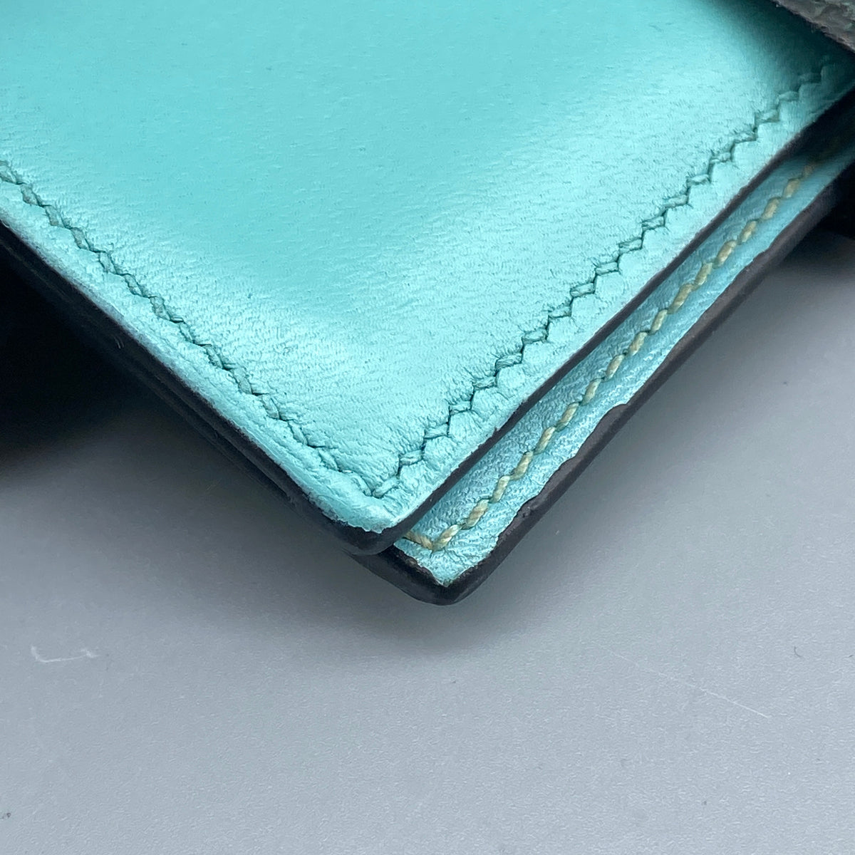 Hermes Bearn Compact card holder Tiffany Blue with Lizard leather strap