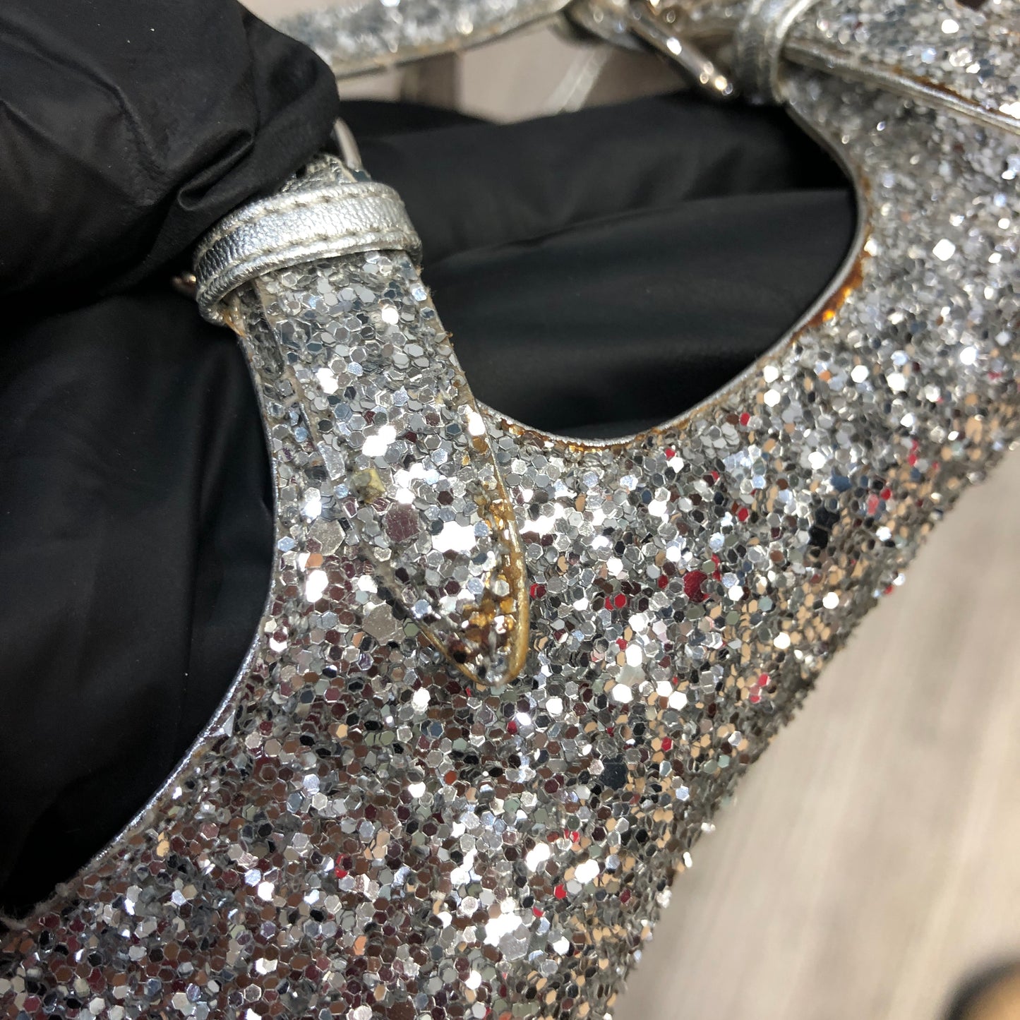 Miu Miu Women's Glitter Mary Jane Ballerina Shoes Size 38 Silver