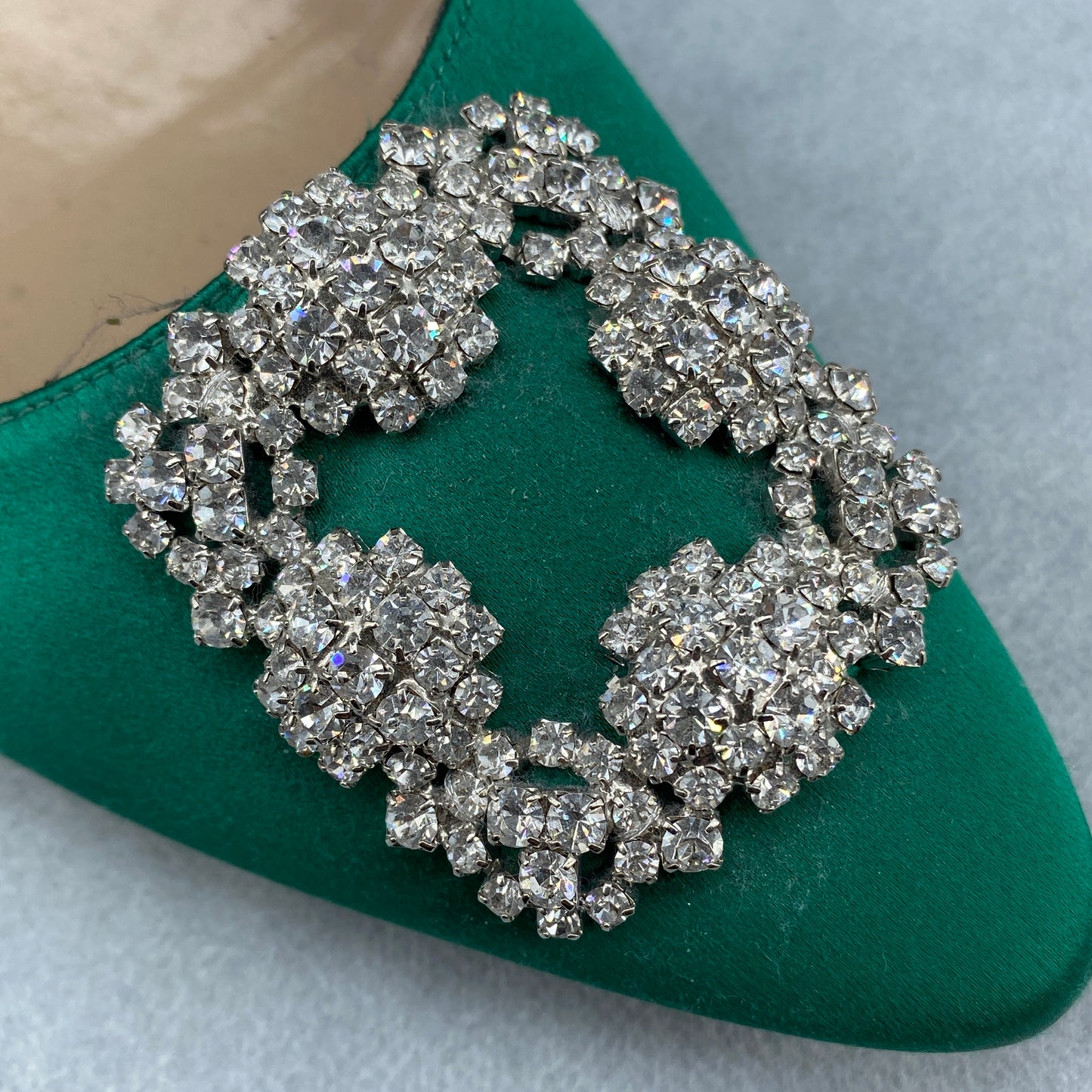 Manolo Blahnik Women's Green Satin Crystal Flat Shoes Size 41
