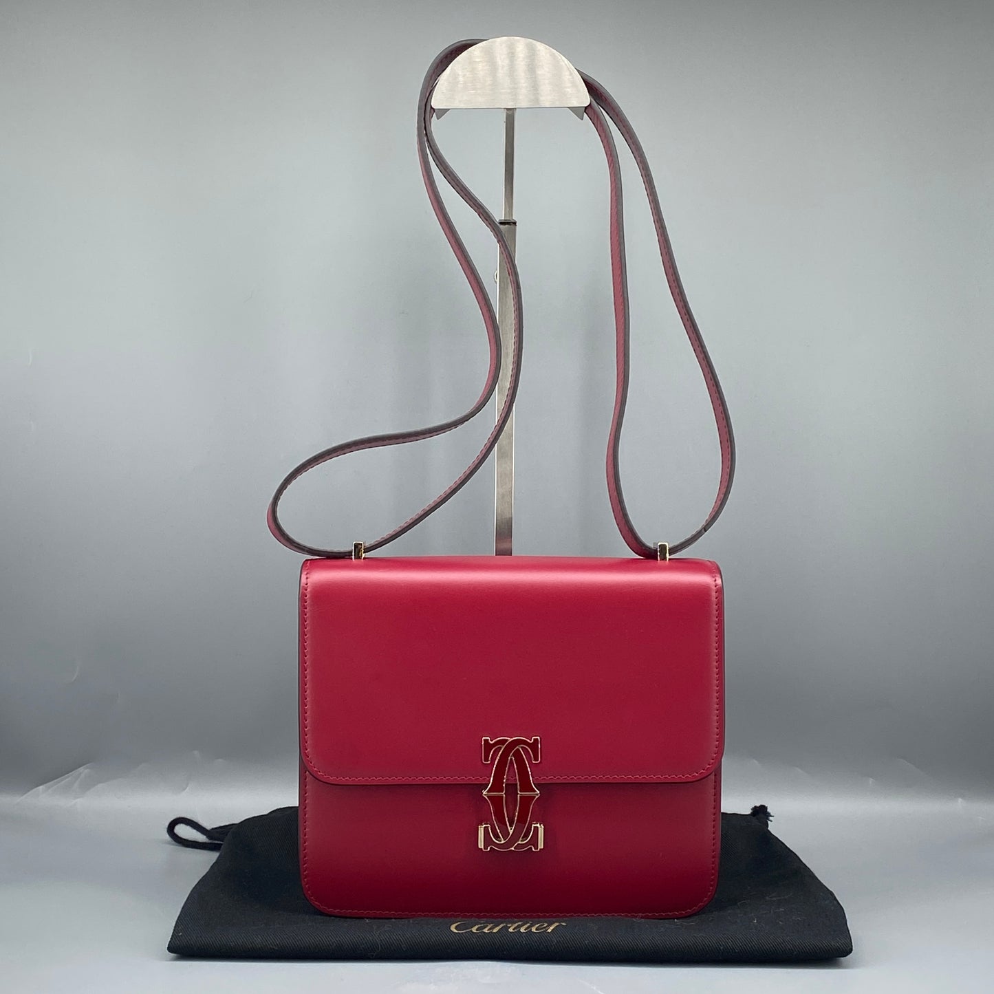 Cartier Red Smooth Leather Flap Crossbody Bag