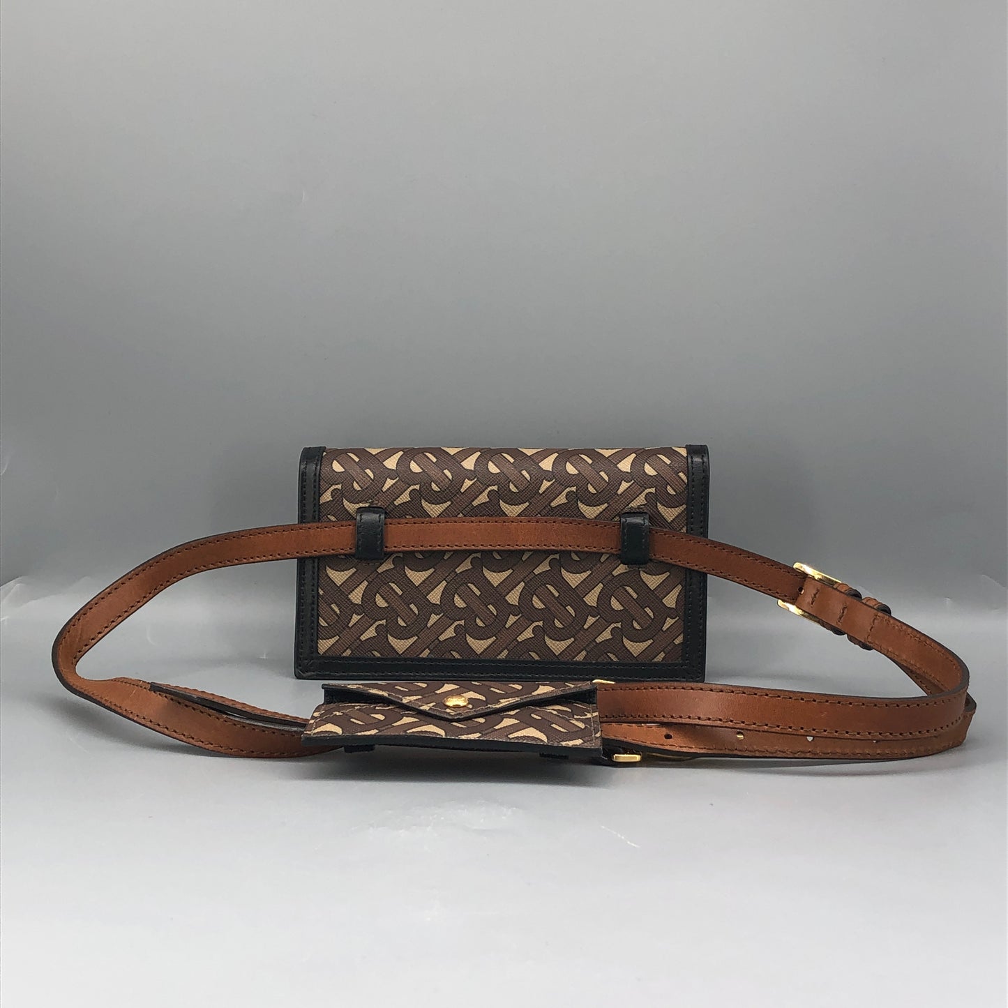 Burberry TB Monogram Canvas Waist Belt Fanny Pack Brown