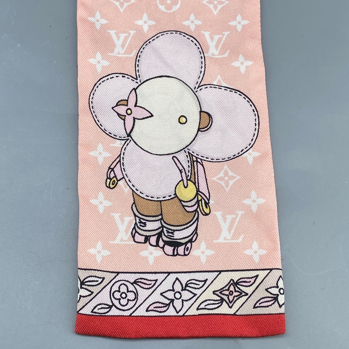 Louis Vuitton Blush Pink White Character Print Silk Bandeau Twilly Scarf